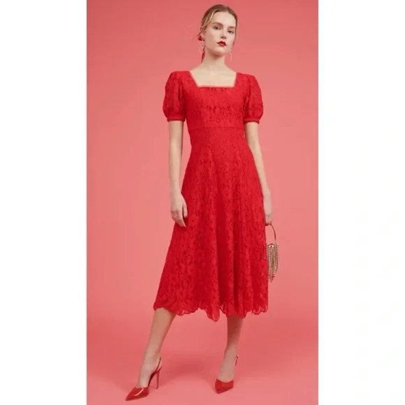 VGUC Rachel Parcell RP Red Lace Fit & Flare Cocktail Holidays Midi Dress XS - Picture 11 of 13